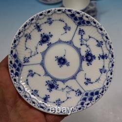 Royal Copenhagen Blue Fluted Half Lace 528 5 Demitasse Cups and Saucers
