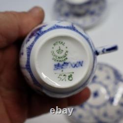 Royal Copenhagen Blue Fluted Half Lace 528 5 Demitasse Cups and Saucers