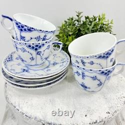 Royal Copenhagen Blue Fluted Half Lace Demitasse Cups & Saucers #756 / Denmark /