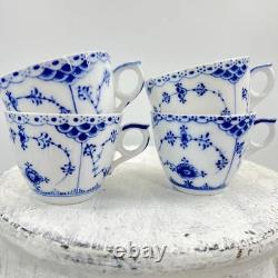 Royal Copenhagen Blue Fluted Half Lace Demitasse Cups & Saucers #756 / Denmark /