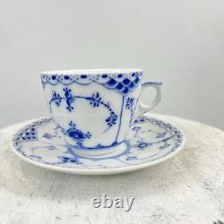 Royal Copenhagen Blue Fluted Half Lace Demitasse Cups & Saucers #756 / Denmark /