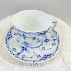 Royal Copenhagen Blue Fluted Half Lace Demitasse Cups & Saucers #756 / Denmark /