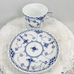 Royal Copenhagen Blue Fluted Half Lace Demitasse Cups & Saucers #756 / Denmark /