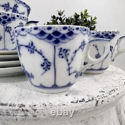 Royal Copenhagen Blue Fluted Half Lace Demitasse Cups & Saucers #756 / Denmark /