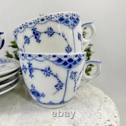 Royal Copenhagen Blue Fluted Half Lace Demitasse Cups & Saucers #756 / Denmark /