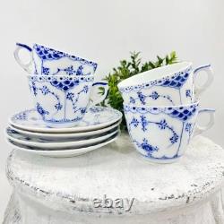 Royal Copenhagen Blue Fluted Half Lace Demitasse Cups & Saucers #756 / Denmark /