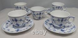 Royal Copenhagen Blue Fluted Plain Demitasse 5 Cups & 4 Saucers #298 2nd Quality