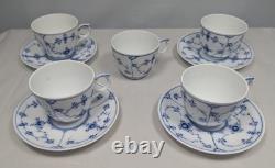 Royal Copenhagen Blue Fluted Plain Demitasse 5 Cups & 4 Saucers #298 2nd Quality