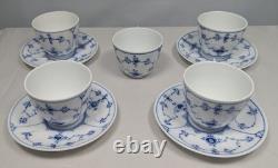 Royal Copenhagen Blue Fluted Plain Demitasse 5 Cups & 4 Saucers #298 2nd Quality