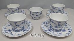 Royal Copenhagen Blue Fluted Plain Demitasse 5 Cups & 4 Saucers #298 2nd Quality