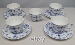Royal Copenhagen Blue Fluted Plain Demitasse 5 Cups & 4 Saucers #298 2nd Quality