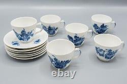 Royal Copenhagen Braided Blue Flower Demitasse Cup & Saucers Set of 6- 8046