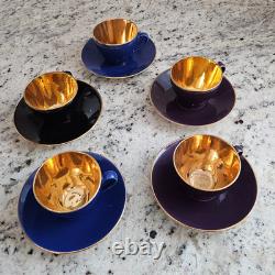 Royal Copenhagen Confetti 5 Demitasse Cups Saucers Gold Lined MCM Denmark BONUS