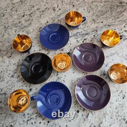 Royal Copenhagen Confetti 5 Demitasse Cups Saucers Gold Lined MCM Denmark BONUS