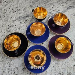 Royal Copenhagen Confetti 5 Demitasse Cups Saucers Gold Lined MCM Denmark BONUS