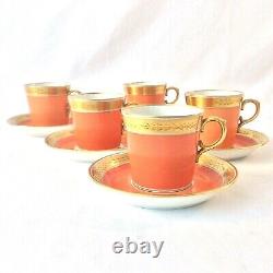 Royal Copenhagen Denmark Set 5 Coffee Demitasse Cups Saucers 1104/9093 Orange