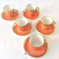 Royal Copenhagen Denmark Set 5 Coffee Demitasse Cups Saucers 1104/9093 Orange