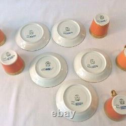 Royal Copenhagen Denmark Set 5 Coffee Demitasse Cups Saucers 1104/9093 Orange