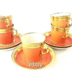 Royal Copenhagen Denmark Set 5 Coffee Demitasse Cups Saucers 1104/9093 Orange