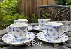 Royal Copenhagen Fluted Blue Set of 4 Demitasse Cups Saucers