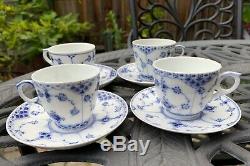 Royal Copenhagen Fluted Blue Set of 4 Demitasse Cups Saucers