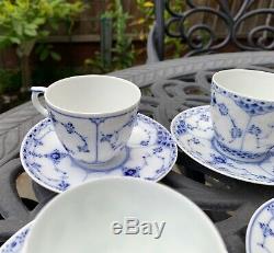 Royal Copenhagen Fluted Blue Set of 4 Demitasse Cups Saucers