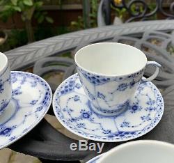 Royal Copenhagen Fluted Blue Set of 4 Demitasse Cups Saucers