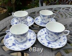 Royal Copenhagen Fluted Blue Set of 4 Demitasse Cups Saucers