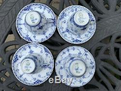 Royal Copenhagen Fluted Blue Set of 4 Demitasse Cups Saucers