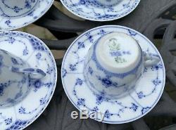 Royal Copenhagen Fluted Blue Set of 4 Demitasse Cups Saucers