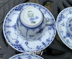 Royal Copenhagen Fluted Blue Set of 4 Demitasse Cups Saucers