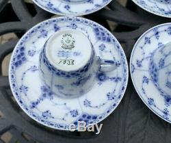 Royal Copenhagen Fluted Blue Set of 4 Demitasse Cups Saucers