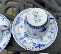 Royal Copenhagen Fluted Blue Set of 4 Demitasse Cups Saucers