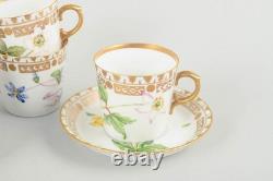 Royal Copenhagen. Four Flora Danica style demitasse cups with saucers. Ca. 1950