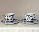 Royal Copenhagen Pair Of Blue Fluted Full Lace Demitasse Cups & Saucers #1038