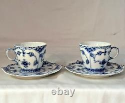 Royal Copenhagen Pair Of Blue Fluted Full Lace Demitasse Cups & Saucers #1038