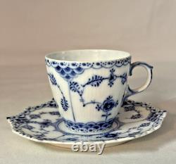 Royal Copenhagen Pair Of Blue Fluted Full Lace Demitasse Cups & Saucers #1038