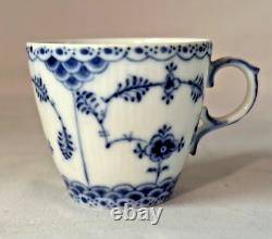 Royal Copenhagen Pair Of Blue Fluted Full Lace Demitasse Cups & Saucers #1038