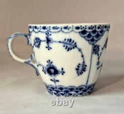 Royal Copenhagen Pair Of Blue Fluted Full Lace Demitasse Cups & Saucers #1038