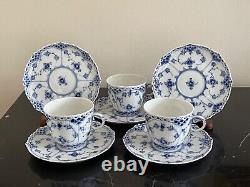 Royal Copenhagen Porcelain Full Lace 3 Demitasse Cups & 5 Saucers #1035