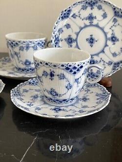 Royal Copenhagen Porcelain Full Lace 3 Demitasse Cups & 5 Saucers #1035