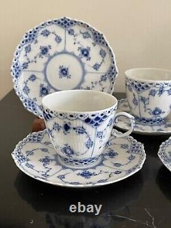 Royal Copenhagen Porcelain Full Lace 3 Demitasse Cups & 5 Saucers #1035