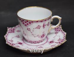 Royal Copenhagen Red Fluted Full Lace Demitasse Cup & Saucer Antique 1890s-As Is