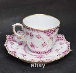 Royal Copenhagen Red Fluted Full Lace Demitasse Cup & Saucer Antique 1890s-As Is