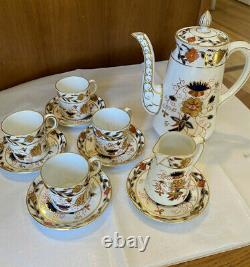 Royal Crown Derby, Asian Rose, Bone China, Coffee Pot, Creamer, & Demitasse Set