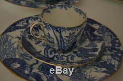 Royal Crown Derby Blue Mikado Flat Demitasse Cups With Saucers, Salad Plates