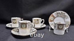 Royal Crown Derby Bone China Green Derby Panel Set of 4 Demitasse Cups & Saucers