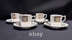 Royal Crown Derby Bone China Green Derby Panel Set of 4 Demitasse Cups & Saucers