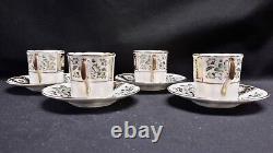 Royal Crown Derby Bone China Green Derby Panel Set of 4 Demitasse Cups & Saucers