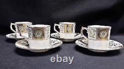 Royal Crown Derby Bone China Green Derby Panel Set of 4 Demitasse Cups & Saucers